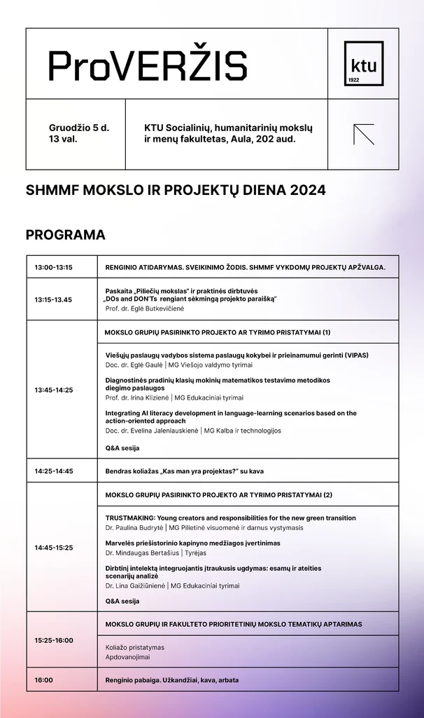 Programa, SHMMF mokslo ir projektų diena | ProVERŽIS 2024